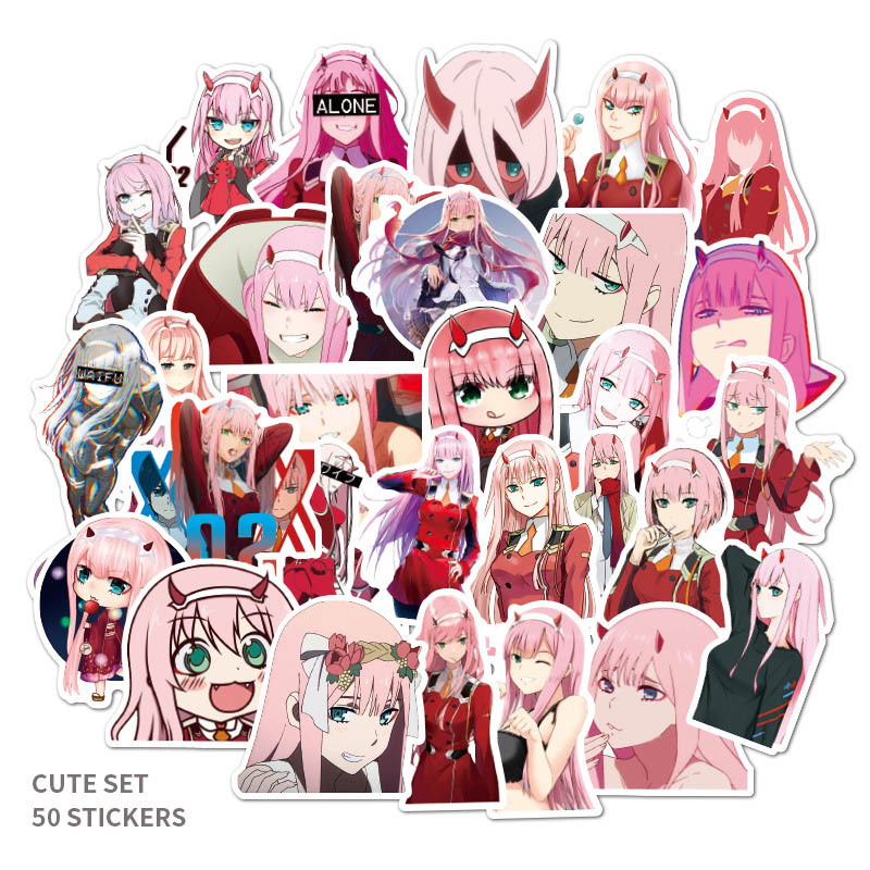 Set 50 Miếng Dán Họa Tiết Hoạt Hình Nhật Bản Darling In The Franxx Trang Trí Đa Dụng