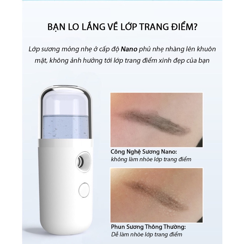 [Mới] Máy Phun Sương Nano Mini Cầm Tay - Xông Hơi Xịt Khoáng Cấp Ẩm Cho Da - Xông Tinh Dầu Chanh Xả Hỗ Trợ F0