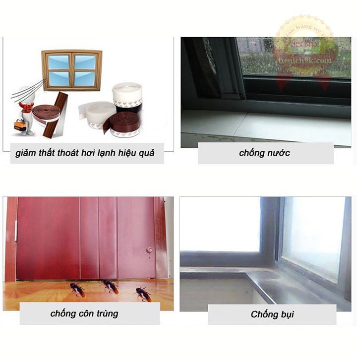 Nẹp silicon Chặn Khe Cửa Nhôm Kính Gỗ Chống Bụi Ngăn Côn Trùng - Xốp dán cách nhiệt điều hòa