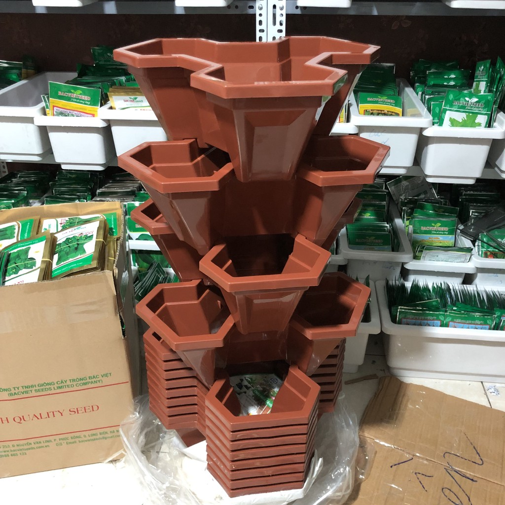 Chậu xếp tầng tháp trồng rau thông minh, trồng cây cảnh, hoa quả, chậu tam giác