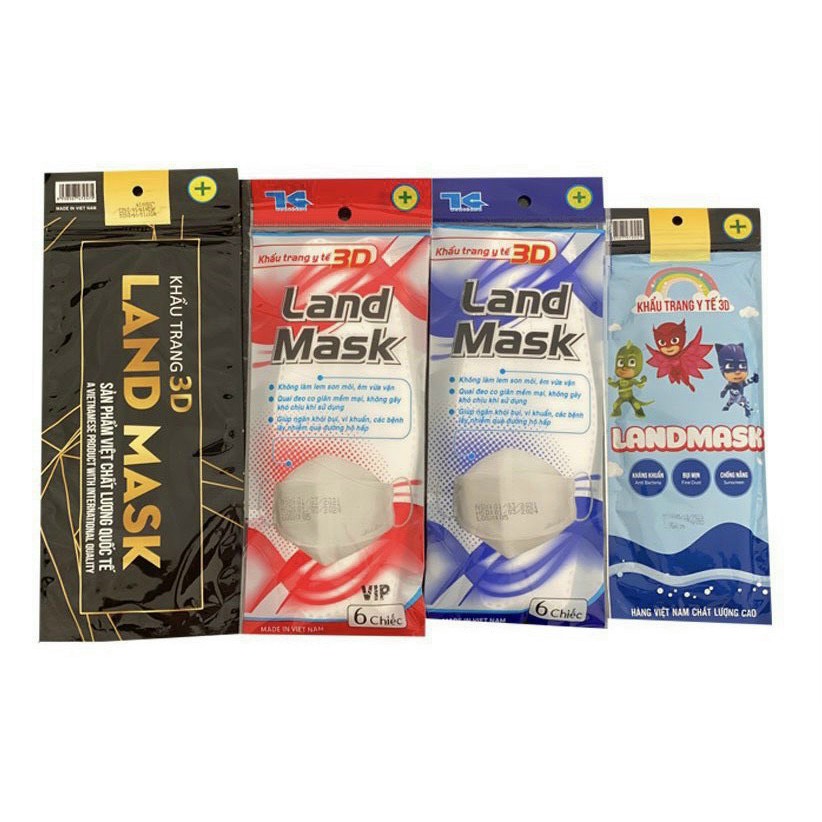 Khẩu trang 3D kháng khuẩn hợp thời trang thương hiệu Land Mask - set túi 6 chiếc - 5 màu trắng, xanh , vàng, hồng, đen