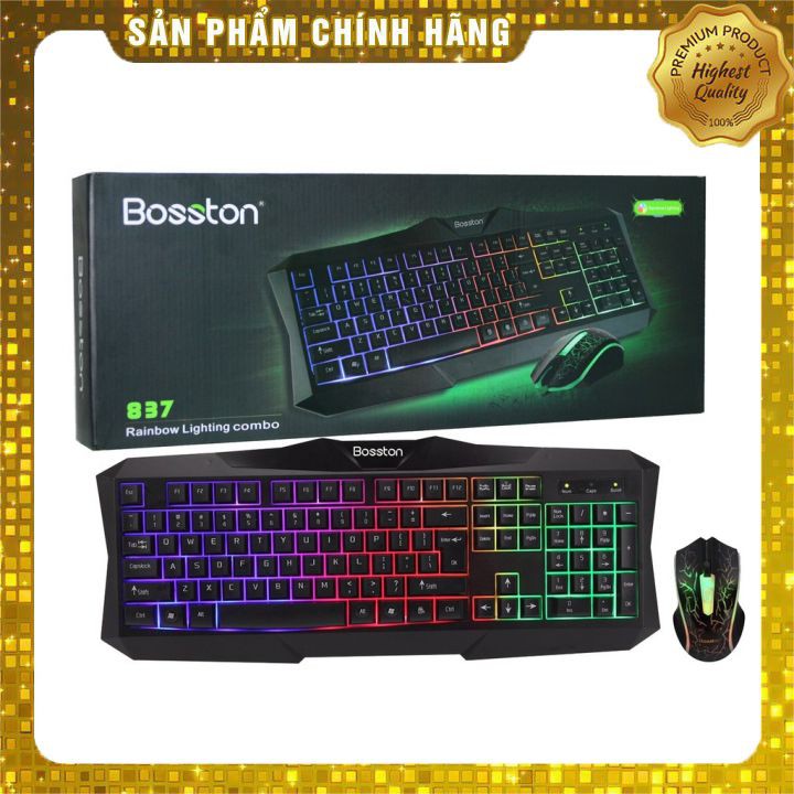 [ HÀNG CHÍNH HÃNG ] Combo Phím Chuột Chuyên Game Bosston 837 Led 7 Màu Hot