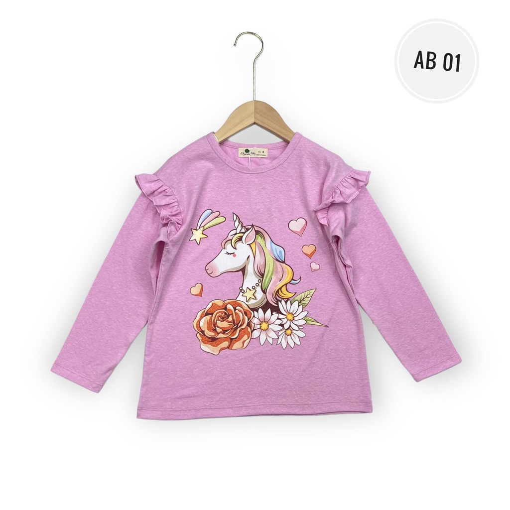 Áo dài tay thu đông LITIBABY cho bé gái, tay áo viền bèo, size đại 8, 9, 10, 11, 12 tuổi