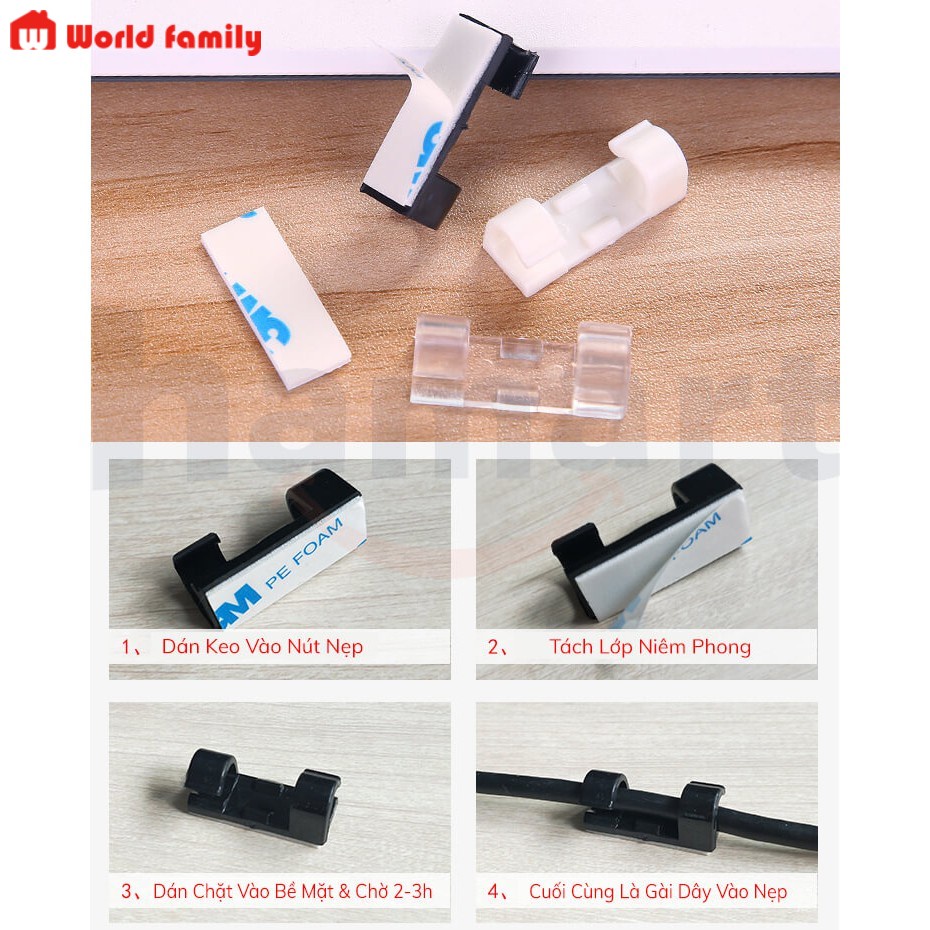 Nẹp Cố Định Dây Điện Kẹp Giữ Cáp Sạc Nẹp Dây Điện Chống Rối Dán Tường