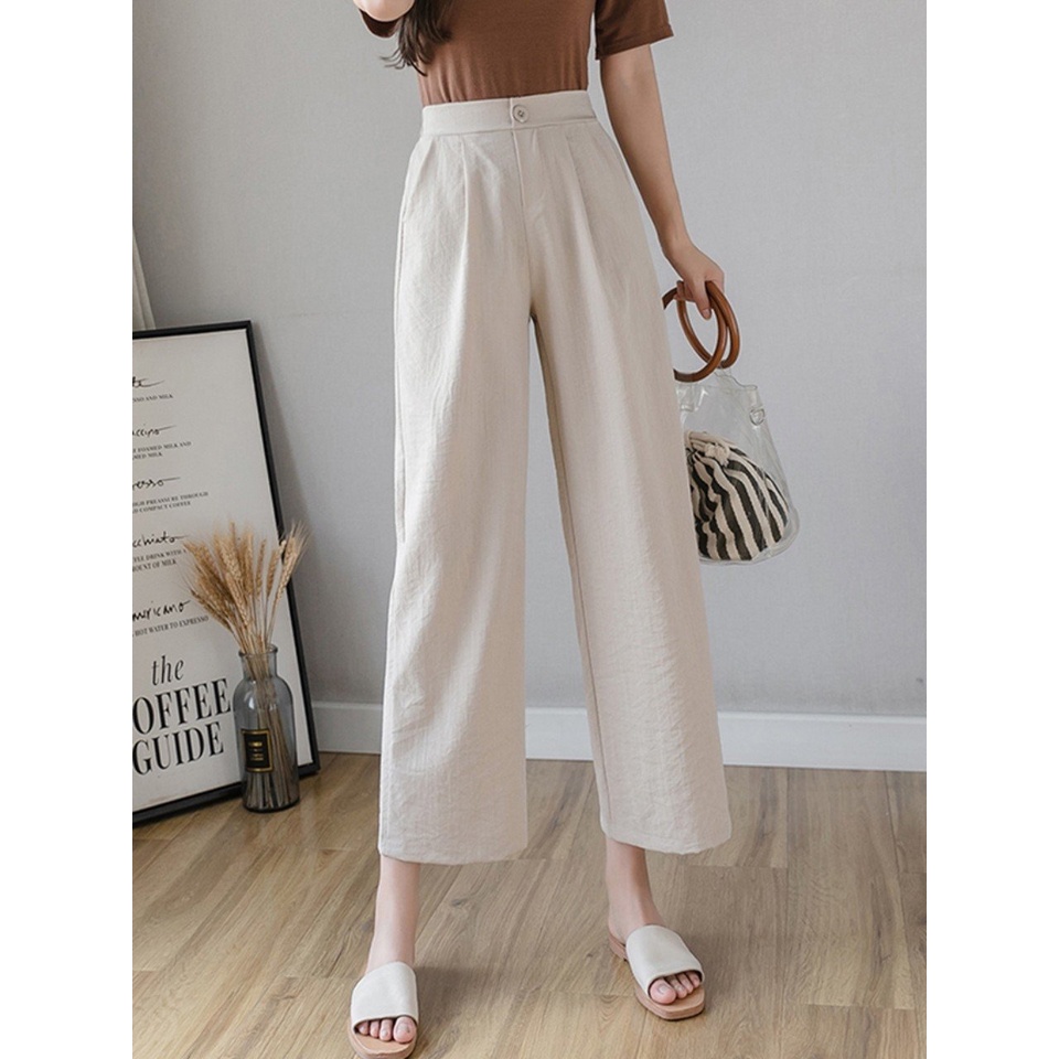 Quần đũi nữ ống rộng, dài - Quần culottes đũi dáng dài ống rộng dáng suông Hot Trend Qt38