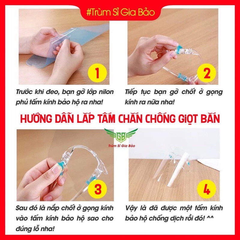 Tấm kính chắn giọt bắn Face Shields phòng chống dịch trong suốt , tấm chắn bảo hộ che giọt bắn nam nữ- người lớn, trẻ em