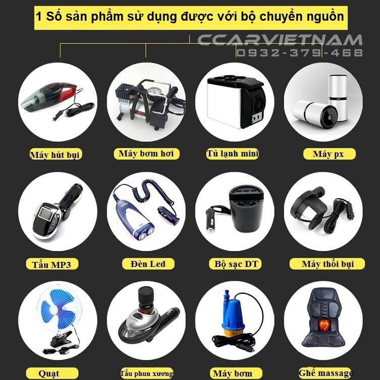 Bộ Chuyển Đổi Nguồn Điện 220V sang 12V - Dây Chuyển Đổi Dùng Cho Máy Hút Bụi, Đệm Hơi, Bơm Hơi Ô Tô