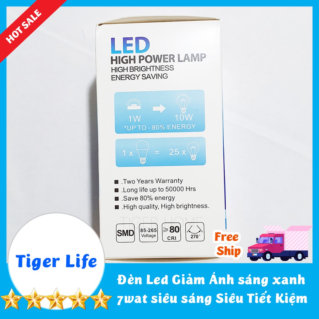 Combo 2 Bóng Đèn LED 7W E27 Siêu Sáng Và Tiết Kiệm Ánh sáng bằng 25 bóng đèn sợi đốt Công Nghệ Giảm ánh sáng xanh 6400K