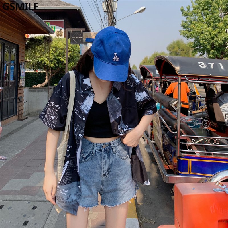 Áo sơ mi tay ngắn in họa tiết Harajuku phong cách Hàn Quốc cho nam/nữ | BigBuy360 - bigbuy360.vn
