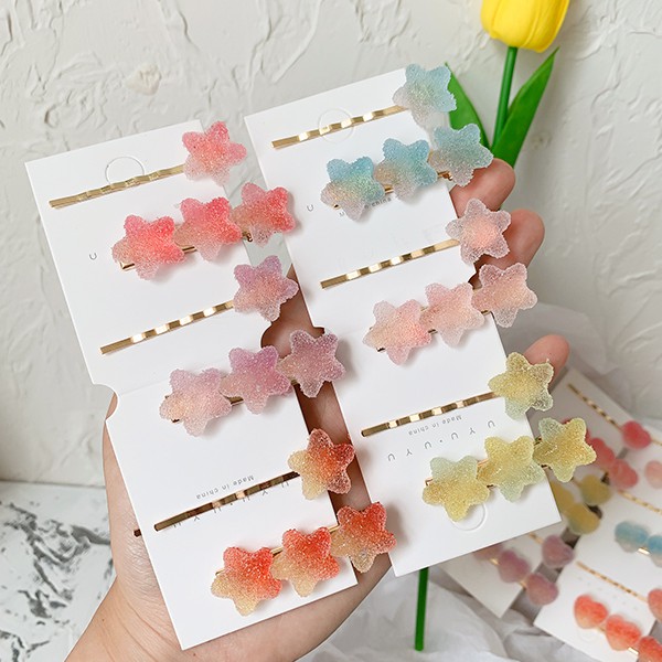 Set 2 kẹp tóc nữ dễ thương hình trái tim ngôi sao phong cách hàn quốc KT001