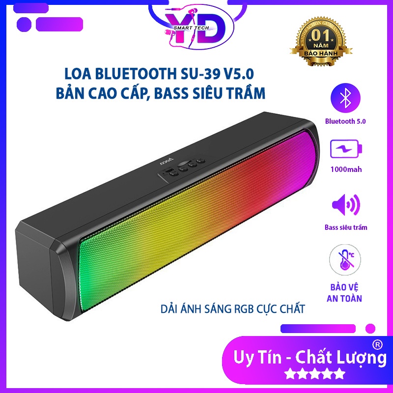 Loa Bluetooth siêu trầm SU39 Prenium TWS V5.0,có đèn led không dây dùng cho điện thoại, máy tính, laptop tích hợp thẻ TF