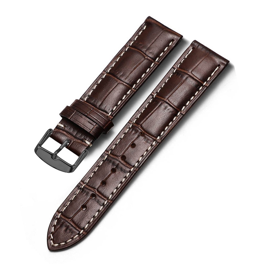 Dây da đồng hồ L68 da bò thật 2 lớp khóa cài kim loại thép không gỉ