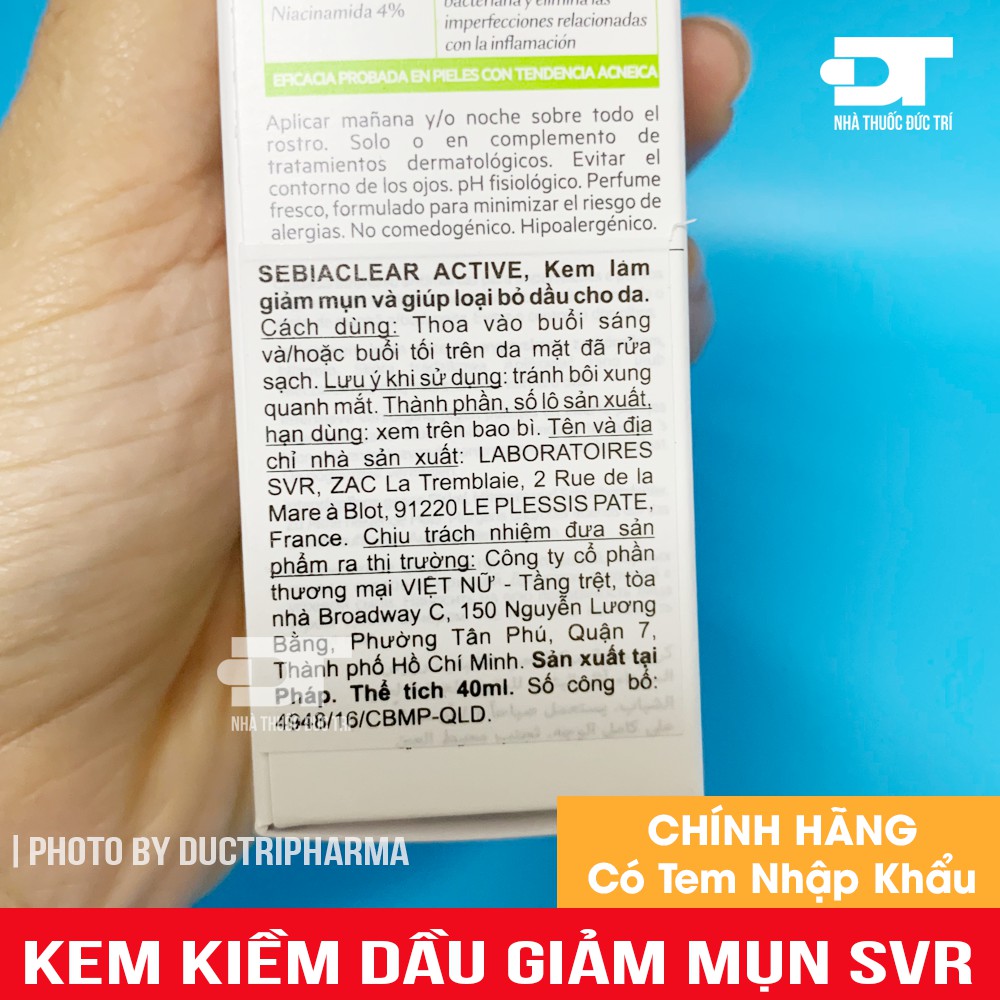 [CHÍNH HÃNG] Kem giảm mụn, giúp loại bỏ dầu cho da SVR SEBIACLEAR ACTIVE 40ML