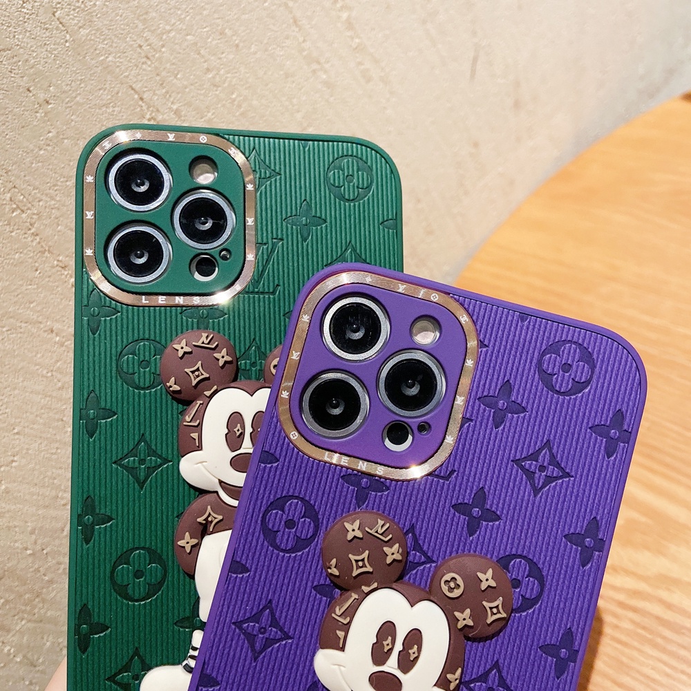 Ốp điện thoại da bảo vệ camera in hình chuột thích hợp cho Iphone 12 11 Pro Max Xs Max Xr X 8 7 Plus