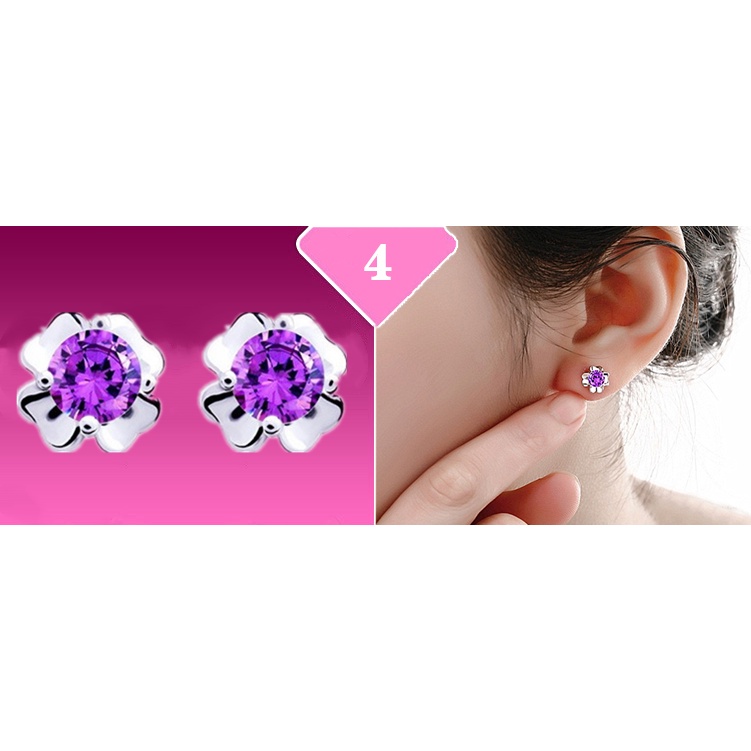 S925 Hoa Tai Mạ Bạc Hình Cỏ Ba Lá Đính Đá Thời Trang Cho Nữ Nhiều Màu