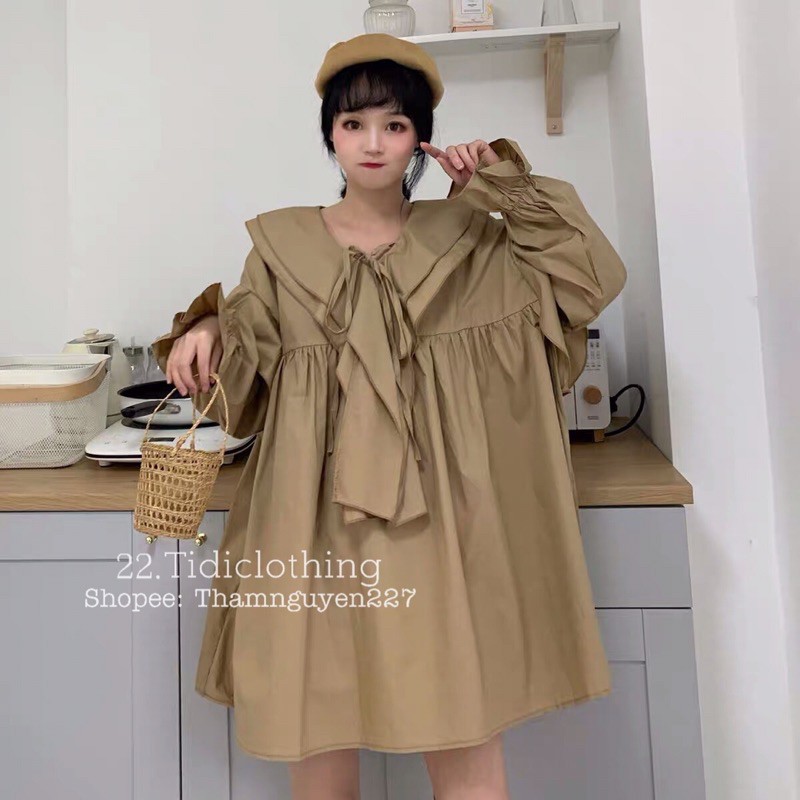 Đầm babydoll dễ thương Ulzzang, váy tay dài form rộng, đầm Oversize hai lớp chất đẹp