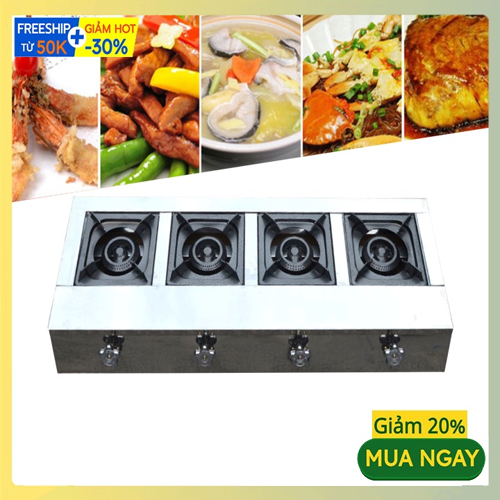Bếp gas làm mỳ cay 4 cửa, bếp ga 4 họng ngang