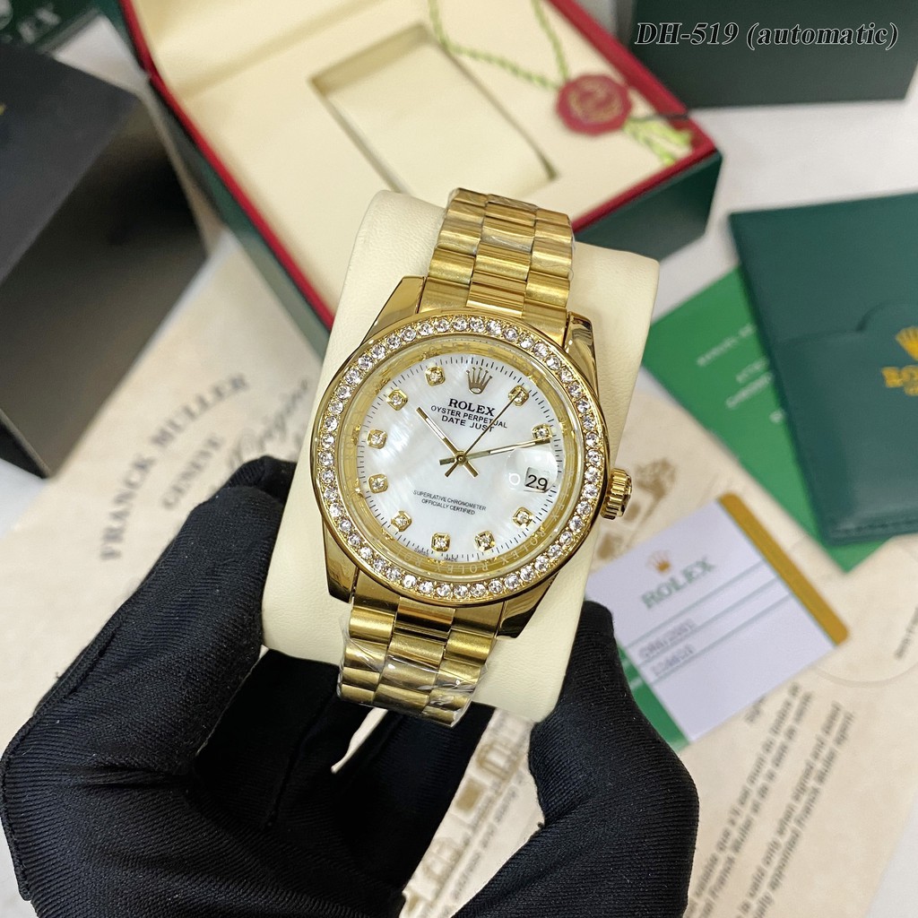 Đồng hồ nam RL viền đá mặt tròn chống nước, máy cơ automatic bảo hành 12T DH1519 shop114 | BigBuy360 - bigbuy360.vn