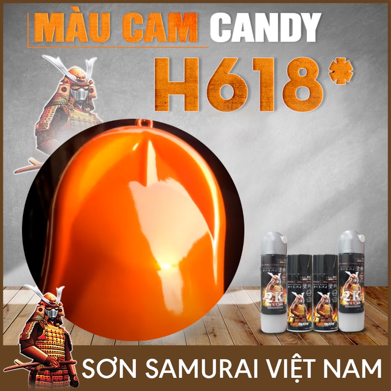 Combo Sơn Samurai Màu Cam Candy H618 - Sơn Xịt Samurai