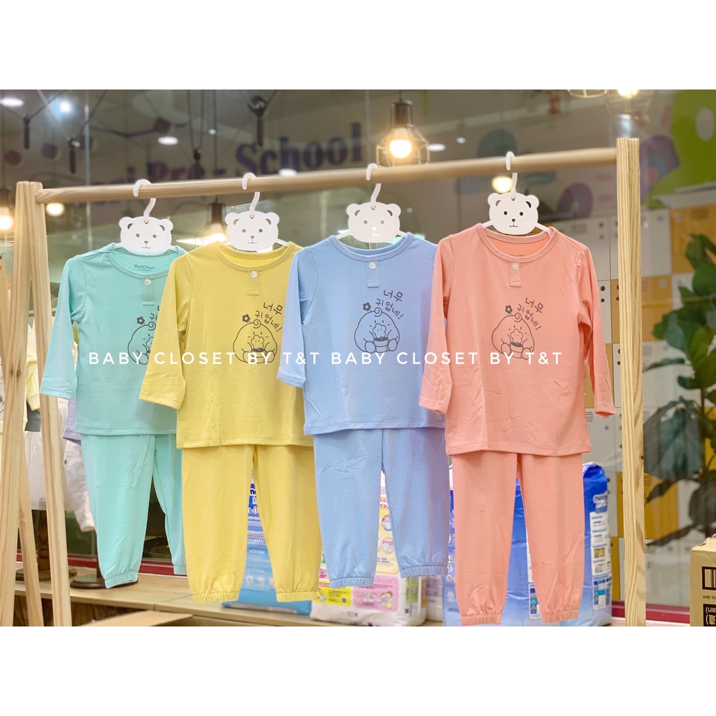 Bộ quần áo dài tay thu đông trẻ em cotton cổ trụ Punchun