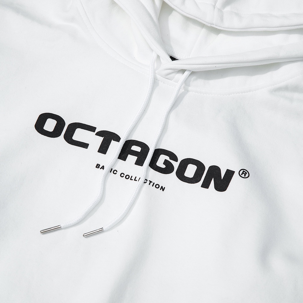 Áo Hoodie Nỉ Bông OCTAGON Basic SS01 Màu Trắng Form Rộng Phong Cách Năng Động