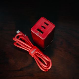 Củ Sạc Nhanh Baseus Gan 65W Đỏ (Hỗ trợ sạc Macbook,iphone,ipad, android) + Dây usb type C to C 100W chip e- mark