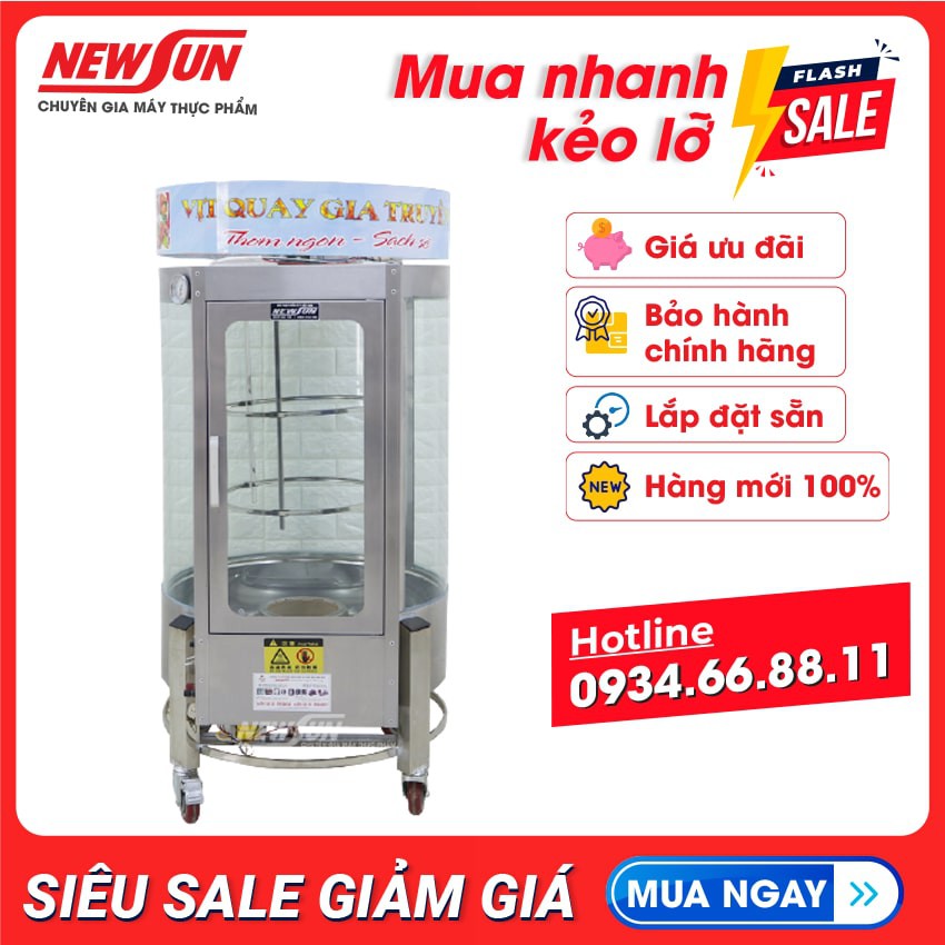 Lò quay gà vịt NEWSUN 680 - Năng suất cao, tiết kiệm thời gian - Bảo hành 12 tháng - Tặng 15 móc, 15 xiên lu quay gà vịt