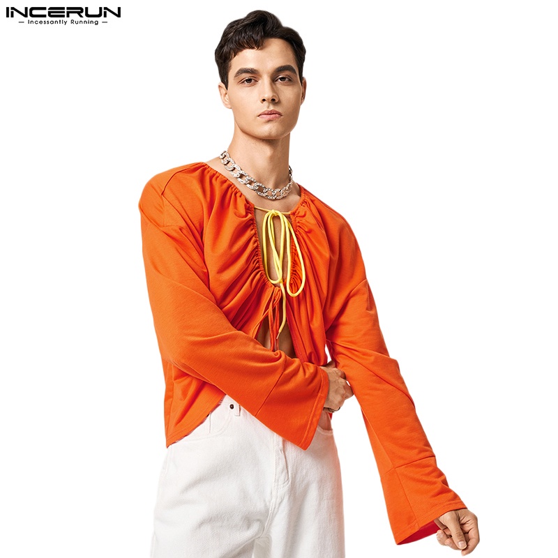 Áo thun INCERUN tay dài kiểu dây rút thời trang cá tính dành cho nam