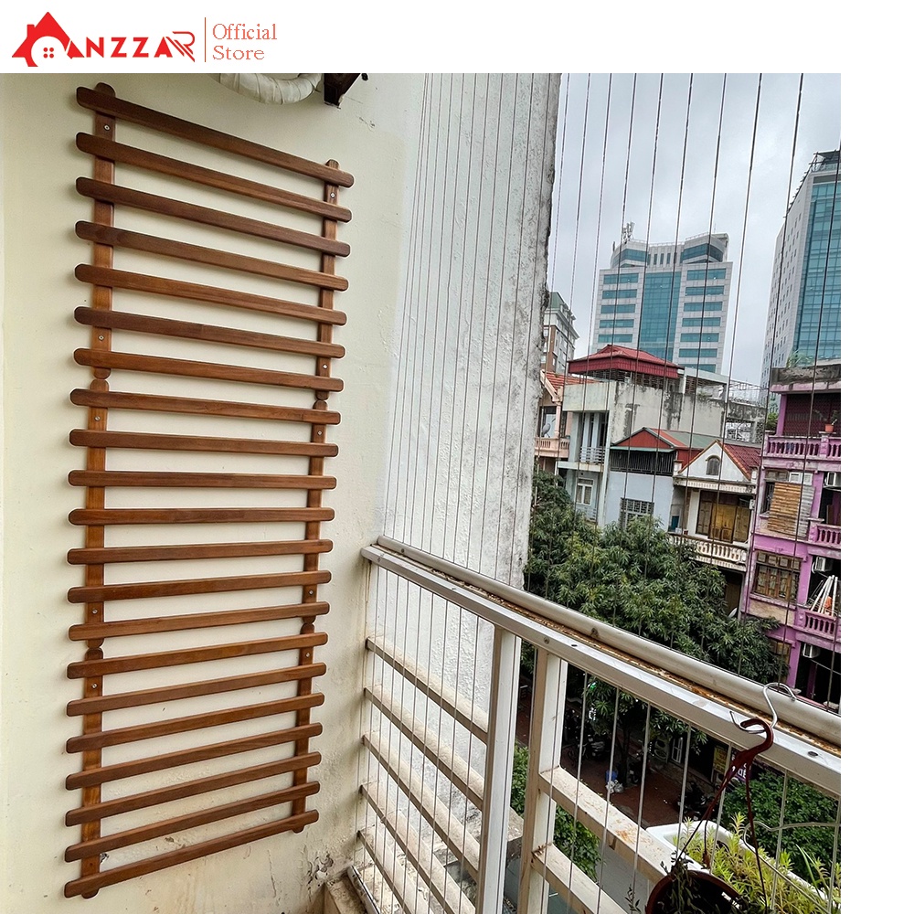 Giàn gỗ thanh ngang treo tường ban công Anzzar nhiều kích thước, gỗ thông nhập khẩu treo chậu hoa, cây cảnh