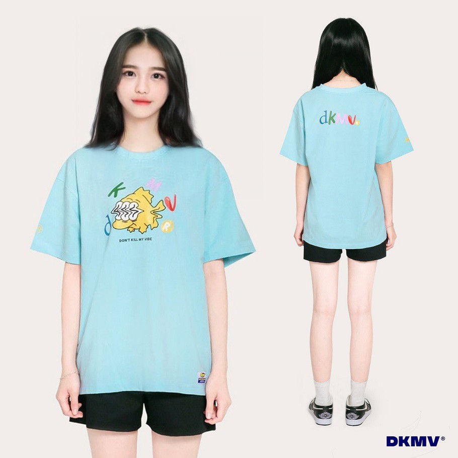 Áo thun nữ tay ngắn form rộng DKMV màu xanh | DKMV Blue Vibration Tee