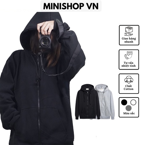 Áo Khoác Chống Nắng Hoodie Nỉ Nam Nữ Áo Khoác Trơn Khóa Zip Chất Nỉ Dày Ấm Form Rộng