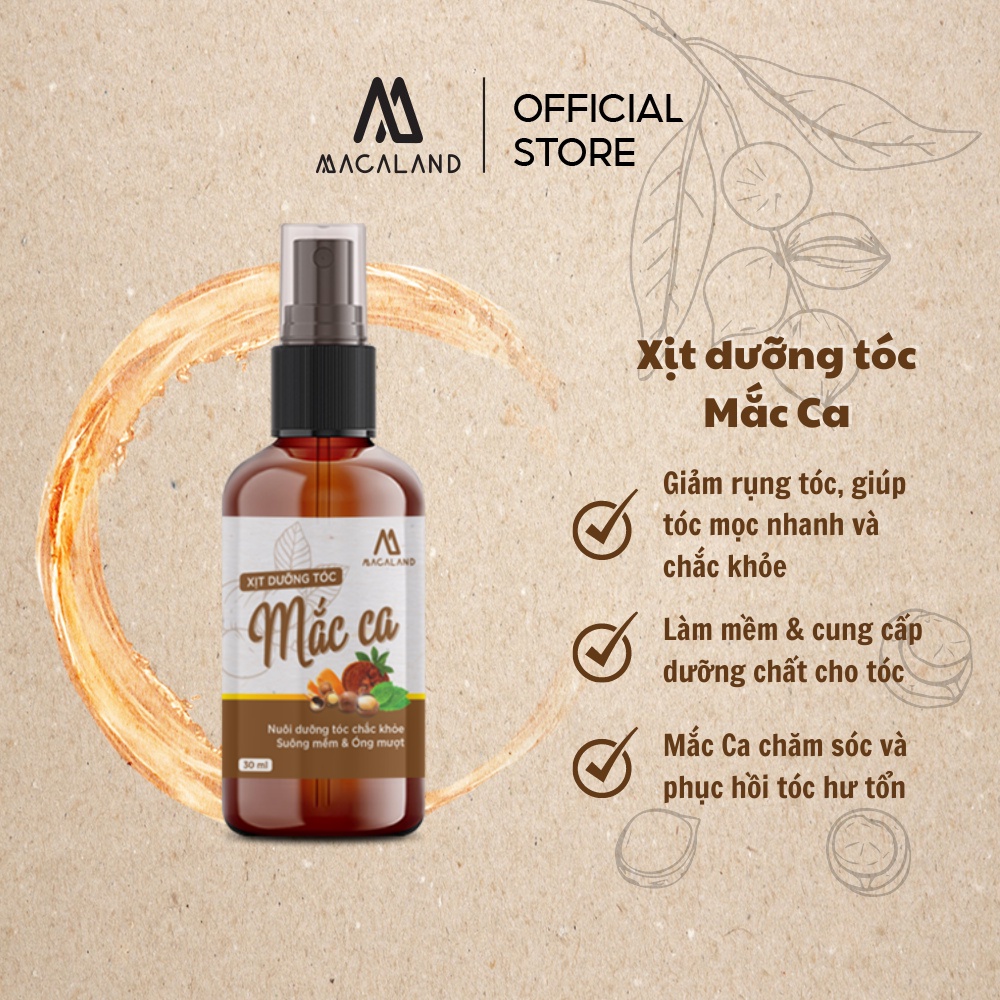 Xịt dưỡng tóc dầu Macadamia, tinh dầu Bưởi 30ml Macaland giảm rụng tóc và kích thích mọc tóc hiệu quả