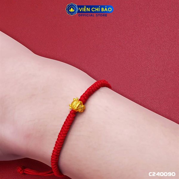 Vòng tay Charm Trâu vàng 24K dây vải đỏ thời trang phụ kiện trang sức nữ Viễn Chí Bảo C240090