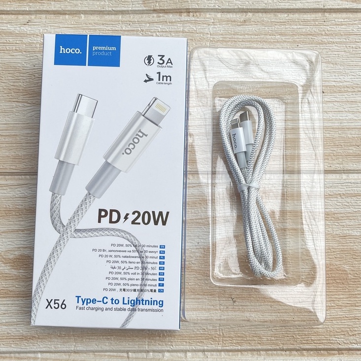 Dây sạc nhanh iphone Hoco x56 PD 20w chính hãng bọc dù siêu bền bảo hành 12 tháng đầu type-c to lightning