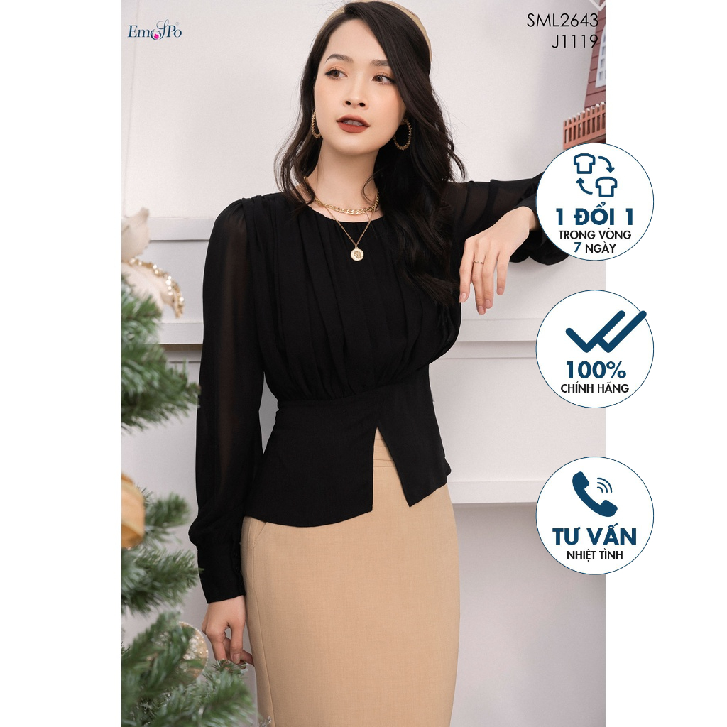 Áo sơ mi cổ tròn, bèo áo, sẻ gấu Emspo SML2643