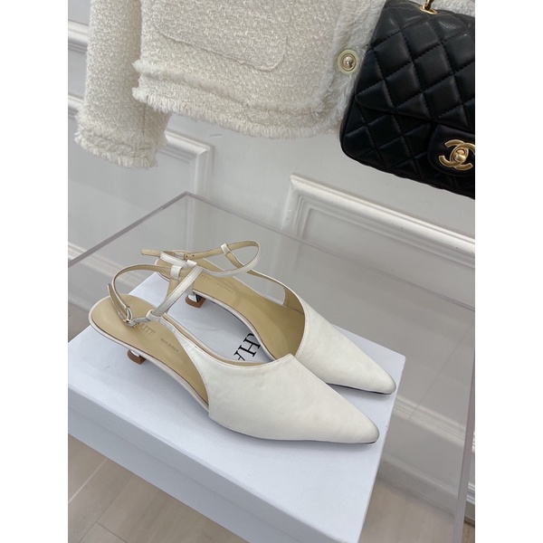 Sandal cao gót 3.5cm bít mũi nhọn cao cấp thương hiệu Khaite mẫu mới 2022 da thật màu trơn đơn giản