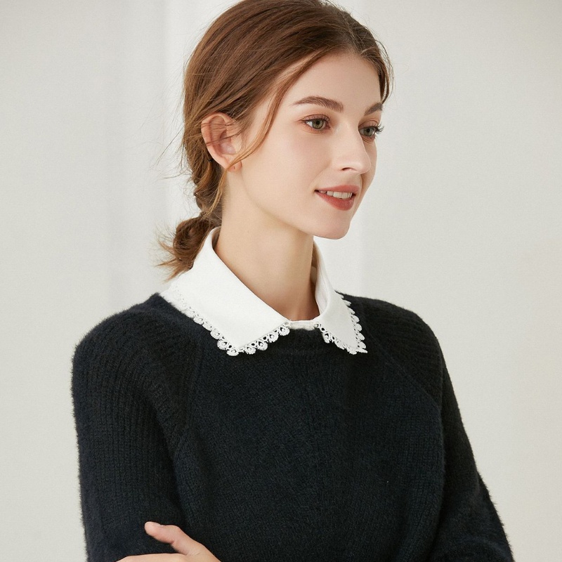 Han Lady Áo Sơ Mi Ren Hoa Rỗng Màu Trơn Có Thể Tháo Rời Cho Nữ