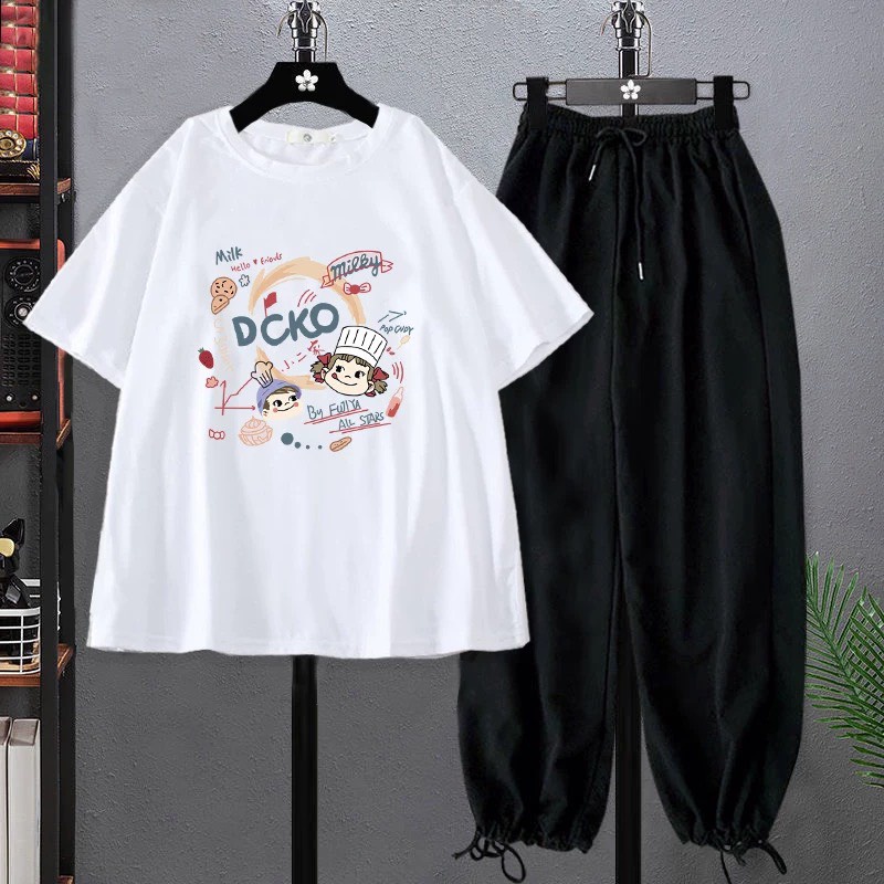 Sét Áo DCKO + quần bom chun, Áo thun from rộng, Chất đẹp không xù, quần suông ống rộng, Sét bộ mặc ở nhà - MODY