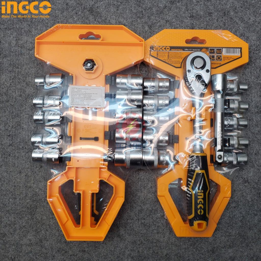 Bộ cờ lê 2 chiều tự động kèm 10 đầu tuýp 1/2&quot; INGCO HKTS12122 bộ cần siết lực 2 chiều thép Cr-V chống rỉ sét, bền cứng.