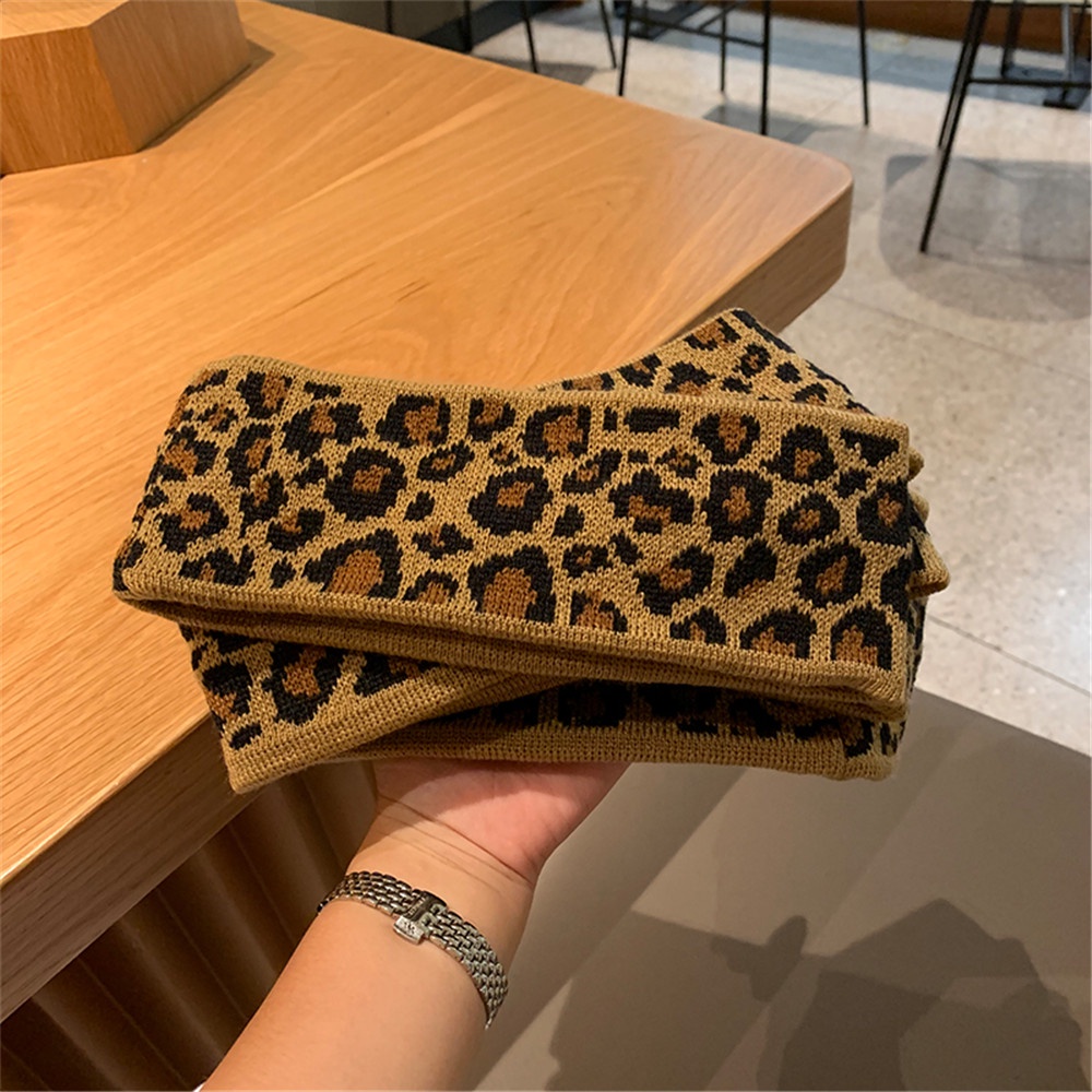 Băng Đô Len Dệt Kim Họa Tiết Da Báo Phong Cách Retro Cá Tính Cho Nữ
