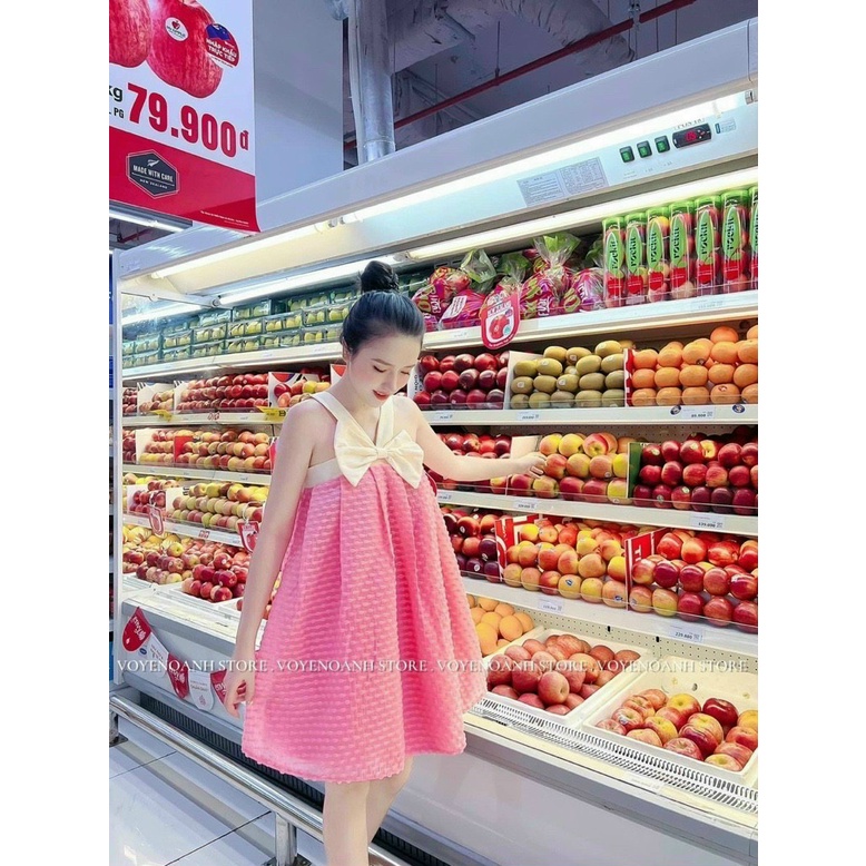 (Sale FreeShip) Đầm nữ from babydoll,đầm cổ yếm nơ ngực phối viền cực xinh,chất xô cao cấp,diện đi đâu cũng xinh