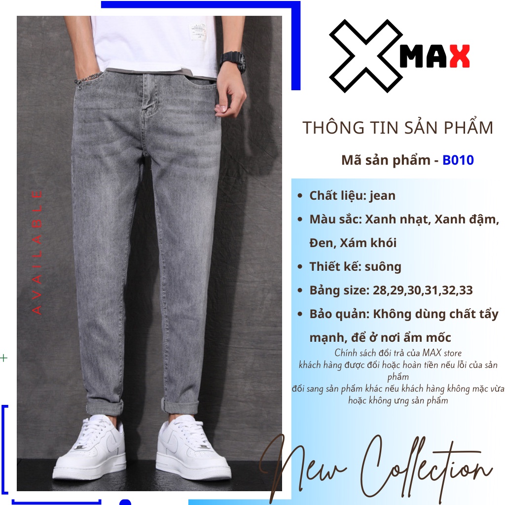 Quần jean baggy nam ống suông ống rộng vừa hotrend Hàn Quốc, Quần bò baggy nam dáng rộng MAXSTORE B010