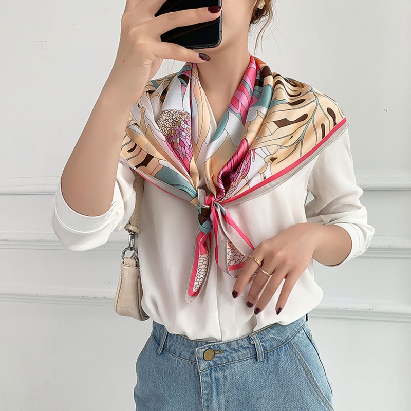 Khăn Choàng Lụa Satin In Họa Tiết Thời Trang Kích Thước 90x90cm Dành Cho Nữ