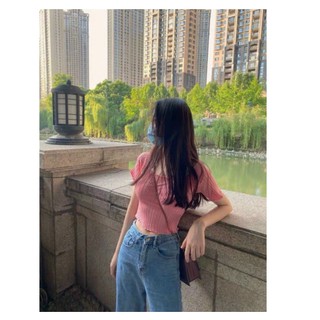THF ÁO CROPTOP TRỄ VAI LEN GÂN  A18