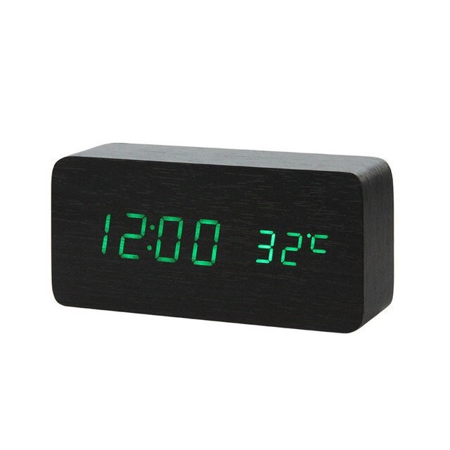Đồng hồ để bàn LED giả gỗ đẹp - báo thức/ nhiệt kế/ cảm ứng âm thanh - decal amyshop