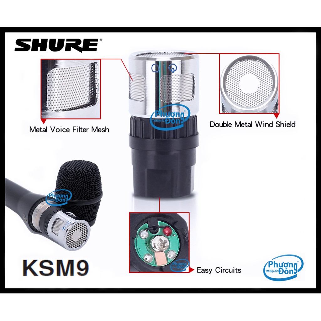Đầu âm thanh Củ micro Shure KSM9 Cardioid - Supercardioid chuyên nghiệp, chống hú tốt
