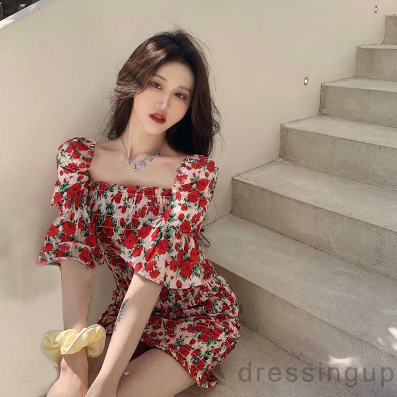 Đầm hoa tay phồng ngắn dáng ôm gợi cảm dành cho nữ