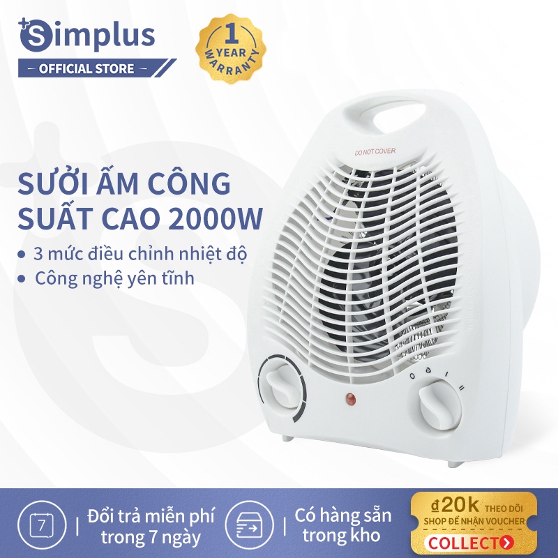 【Ready Stock】Máy sưởi  Simplus máy sưởi gia đình mini 2000W Máy sưởi phòng tắm phòng ngủ máy sưởi nhỏ nóng nhanh