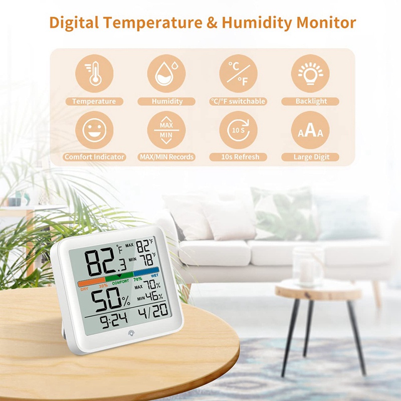 Máy Đo Nhiệt Độ Và Độ Ẩm Kỹ Thuật Số MAX / MIN Kèm Đèn Nền LCD
