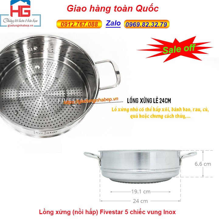 Bộ nồi inox fivestar 5 chiếc 3 đáy từ vung Inox